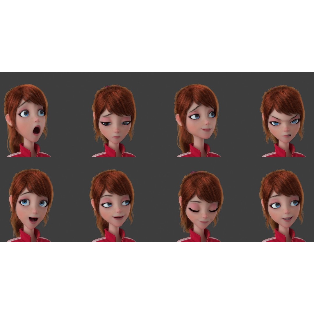 Cartoon Moto Girl Rigged 3D Model – High-Quality Character Asset, FBX - View 3