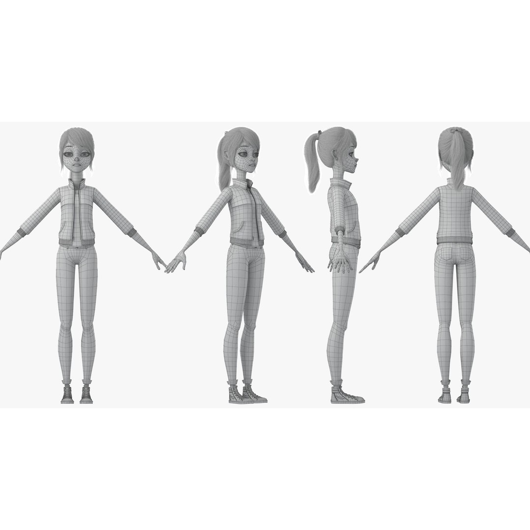 Cartoon Moto Girl Rigged 3D Model – High-Quality Character Asset, FBX - View 37
