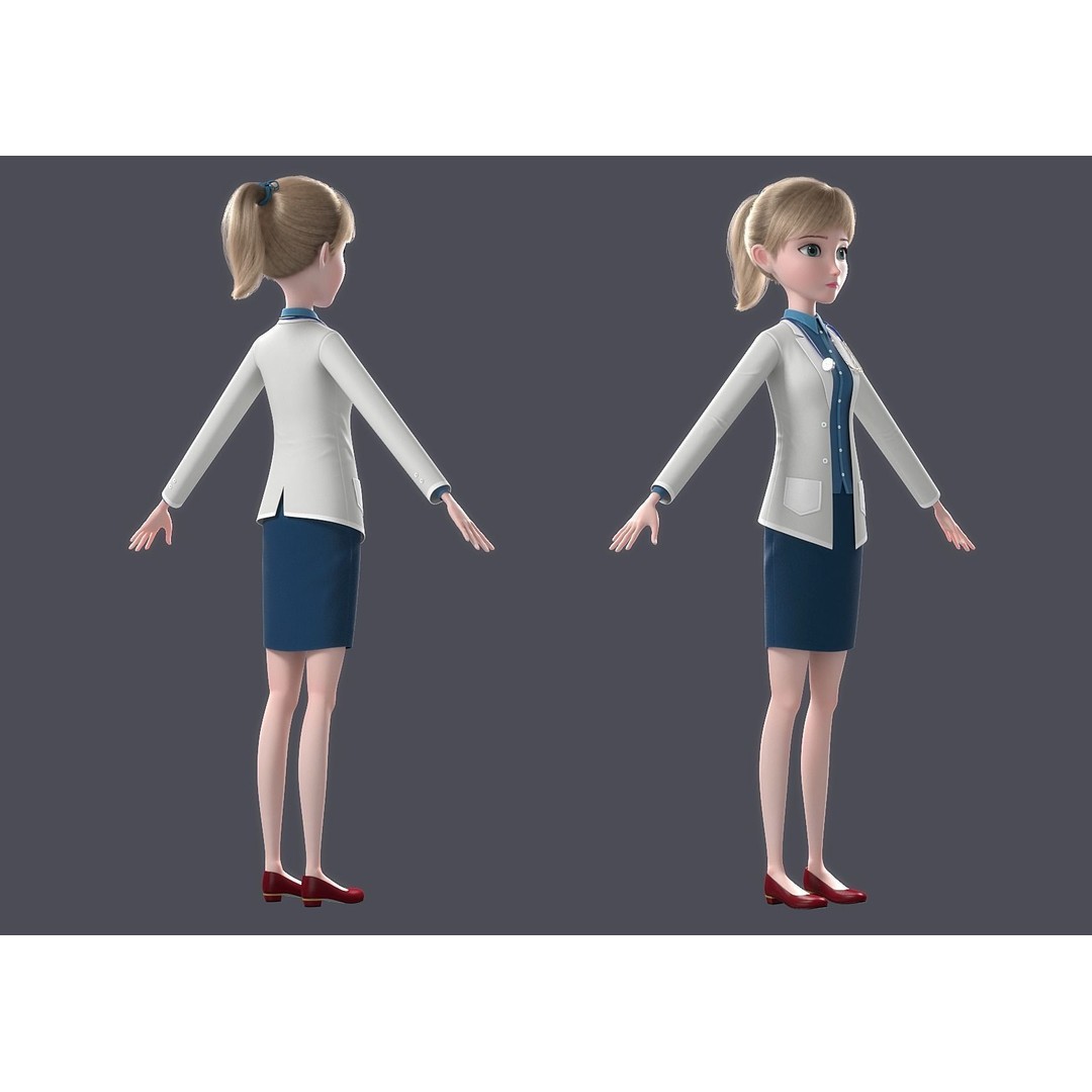 Cartoon Doctor 3D Model – Rigged Character with PBR Textures - View 13