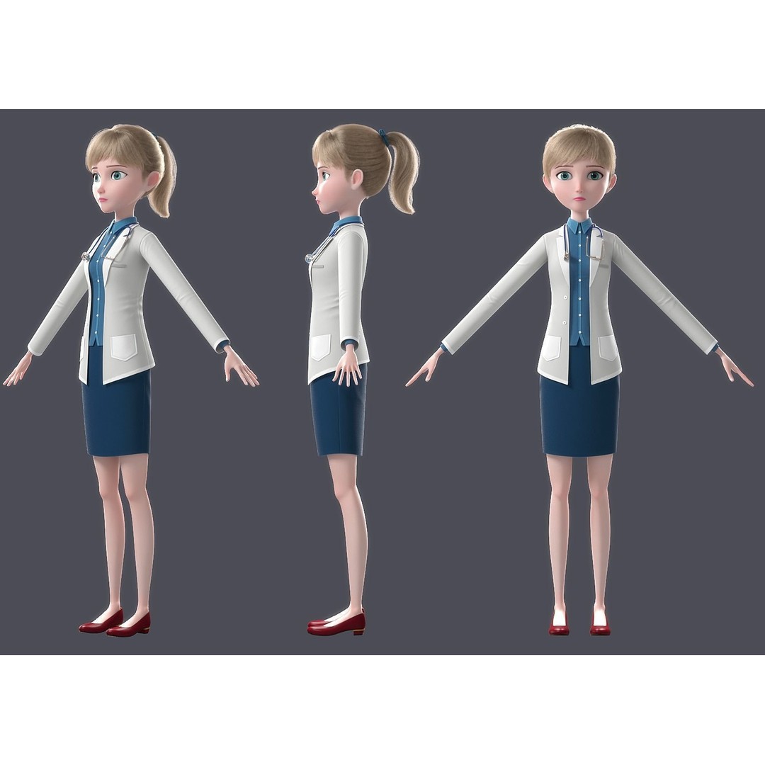 Cartoon Doctor 3D Model – Rigged Character with PBR Textures - View 14