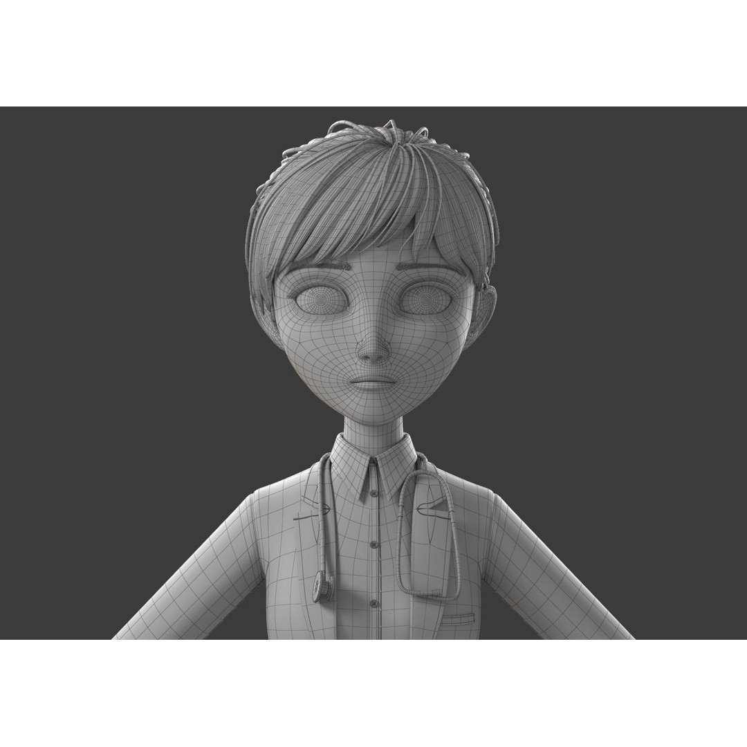 Cartoon Doctor 3D Model – Rigged Character with PBR Textures - View 19