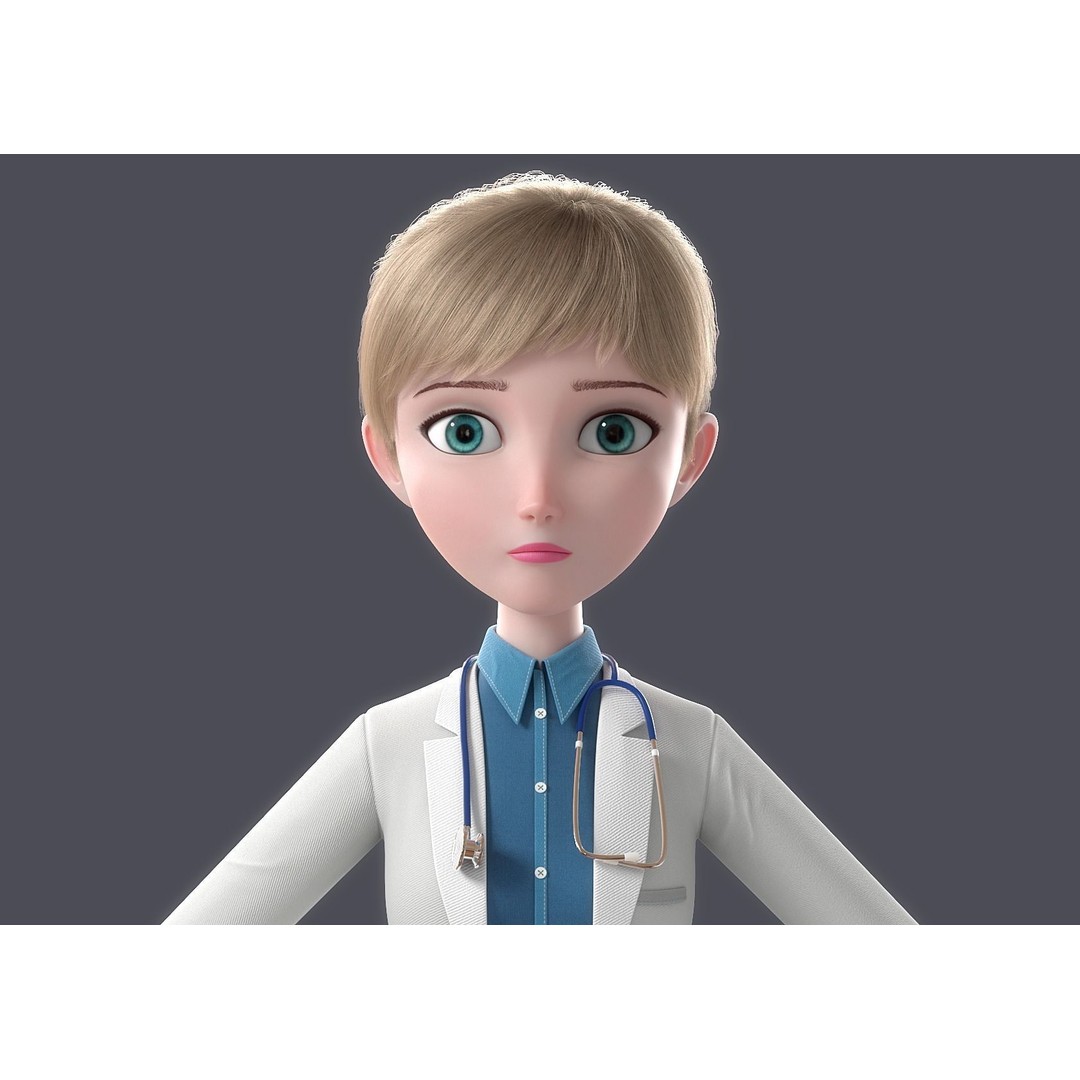 Cartoon Doctor 3D Model – Rigged Character with PBR Textures - View 5