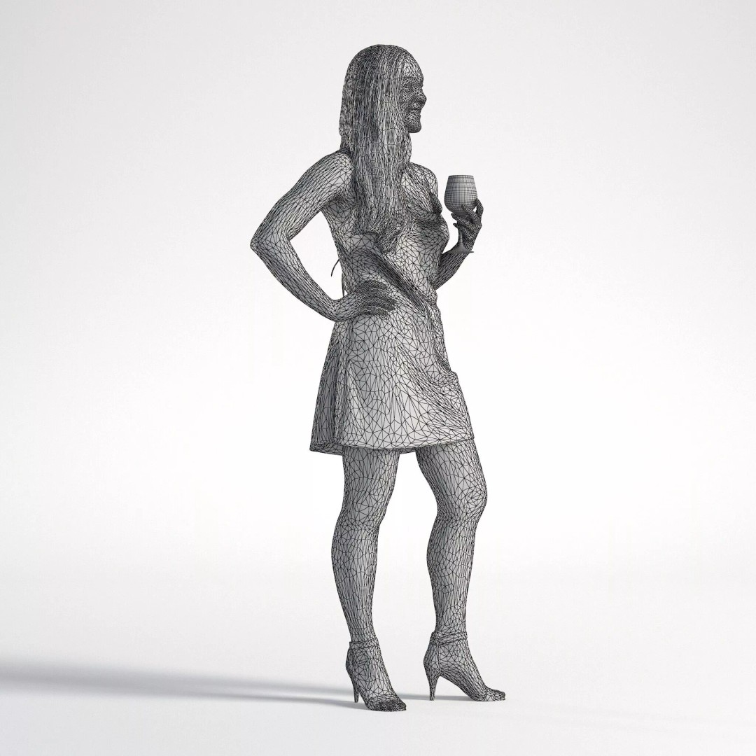 Woman in Dress 3D Model – Low Poly Character for Game Assets, FBX