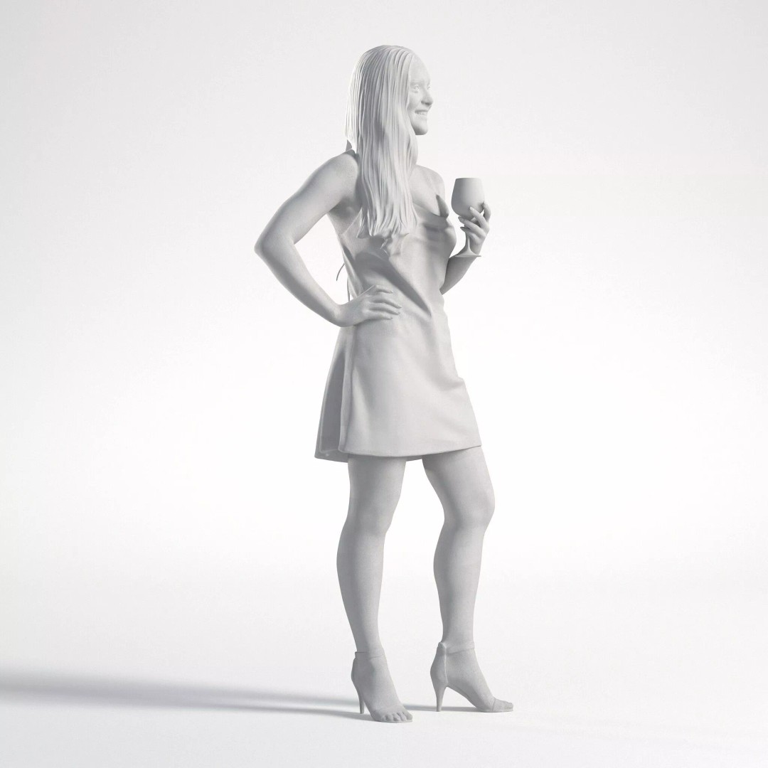 Woman in Dress 3D Model – Low Poly Character for Game Assets, FBX - View 10