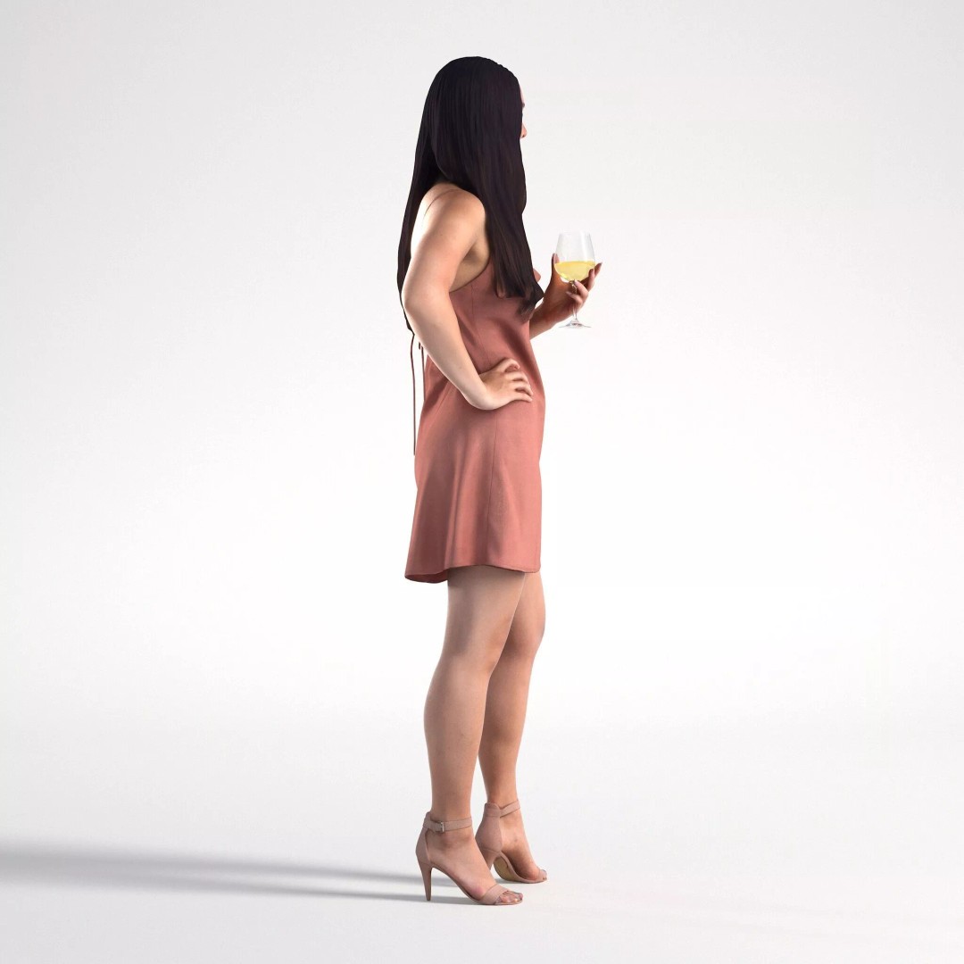 Woman in Dress 3D Model – Low Poly Character for Game Assets, FBX - View 3