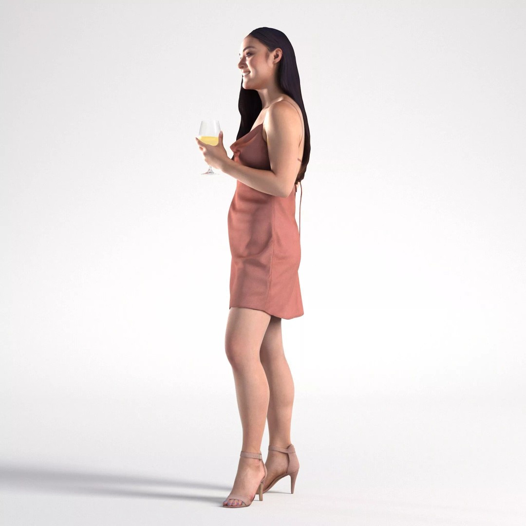 Woman in Dress 3D Model – Low Poly Character for Game Assets, FBX - View 7