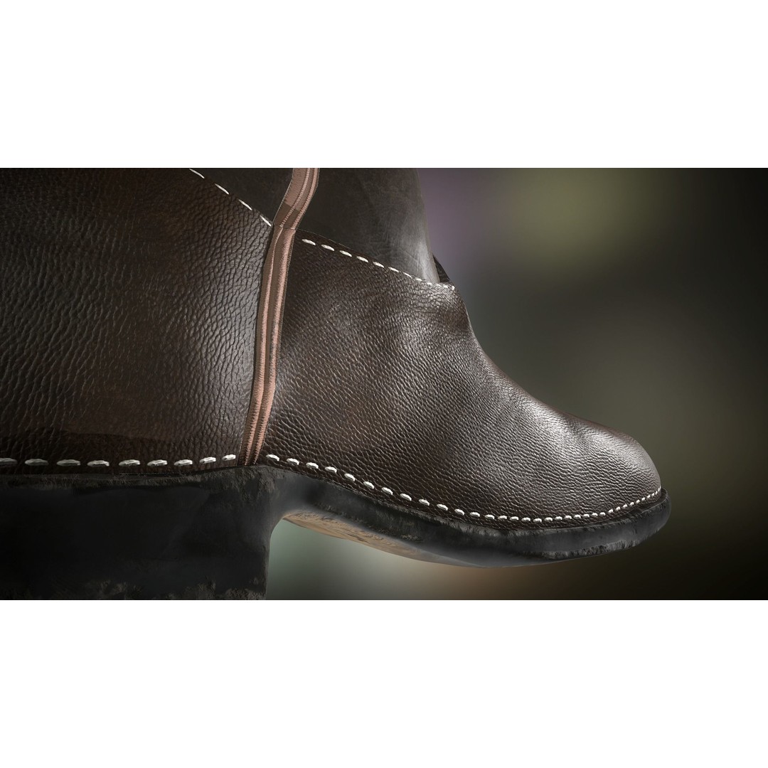 Brown Leather Boots 3D Model – Low Poly PBR Game Asset, FBX, OBJ - View 12