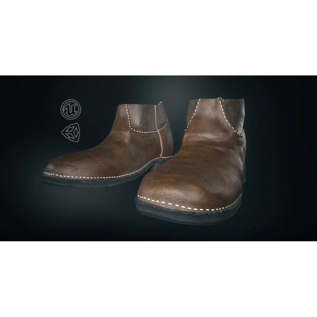 Brown Leather Boots 3D Model – Low Poly PBR Game Asset, FBX, OBJ - View 2