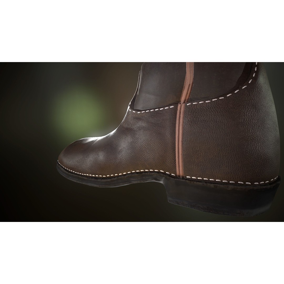 Brown Leather Boots 3D Model – Low Poly PBR Game Asset, FBX, OBJ - View 7