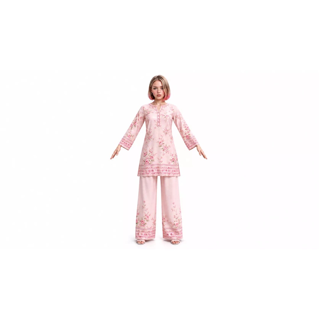 Sapphire Pastel Floral Pink Female Fashion Character 3D Model – Game Ready, Rigged - View 3