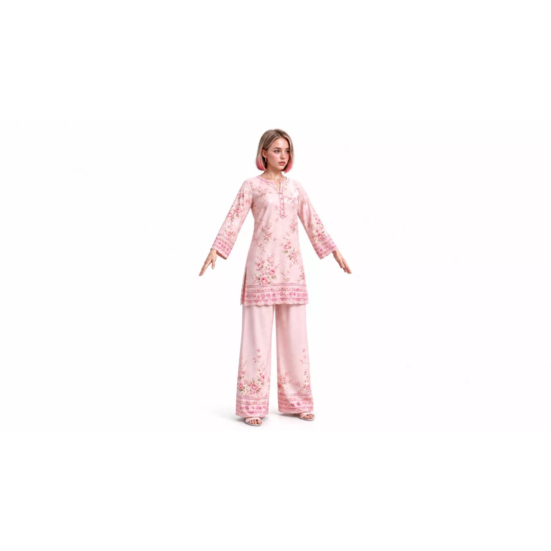 Sapphire Pastel Floral Pink Female Fashion Character 3D Model – Game Ready, Rigged - View 4