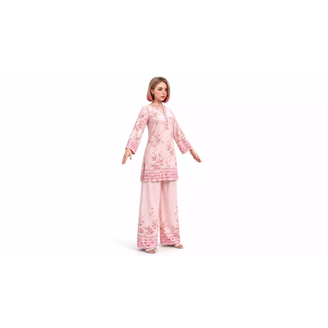 Sapphire Pastel Floral Pink Female Fashion Character 3D Model – Game Ready, Rigged - View 7