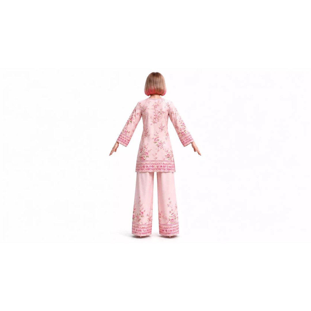 Sapphire Pastel Floral Pink Female Fashion Character 3D Model – Game Ready, Rigged - View 8