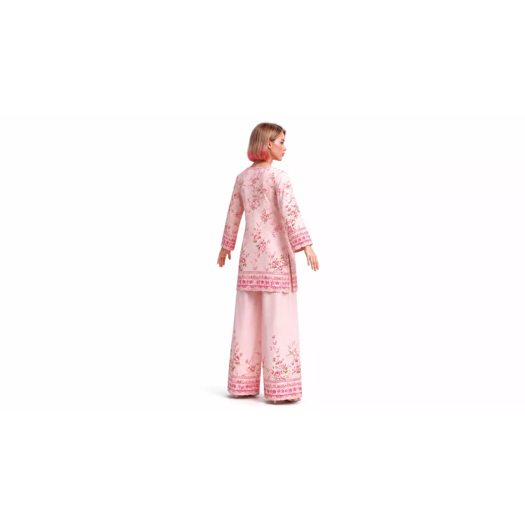 Sapphire Pastel Floral Pink Female Fashion Character 3D Model – Game Ready, Rigged - View 9