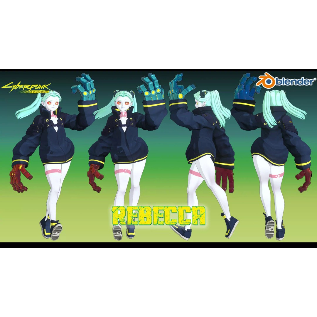 Rebecca Cyberpunk Edgerunner 3D Model – Rigged Character, Blender, FBX - View 2