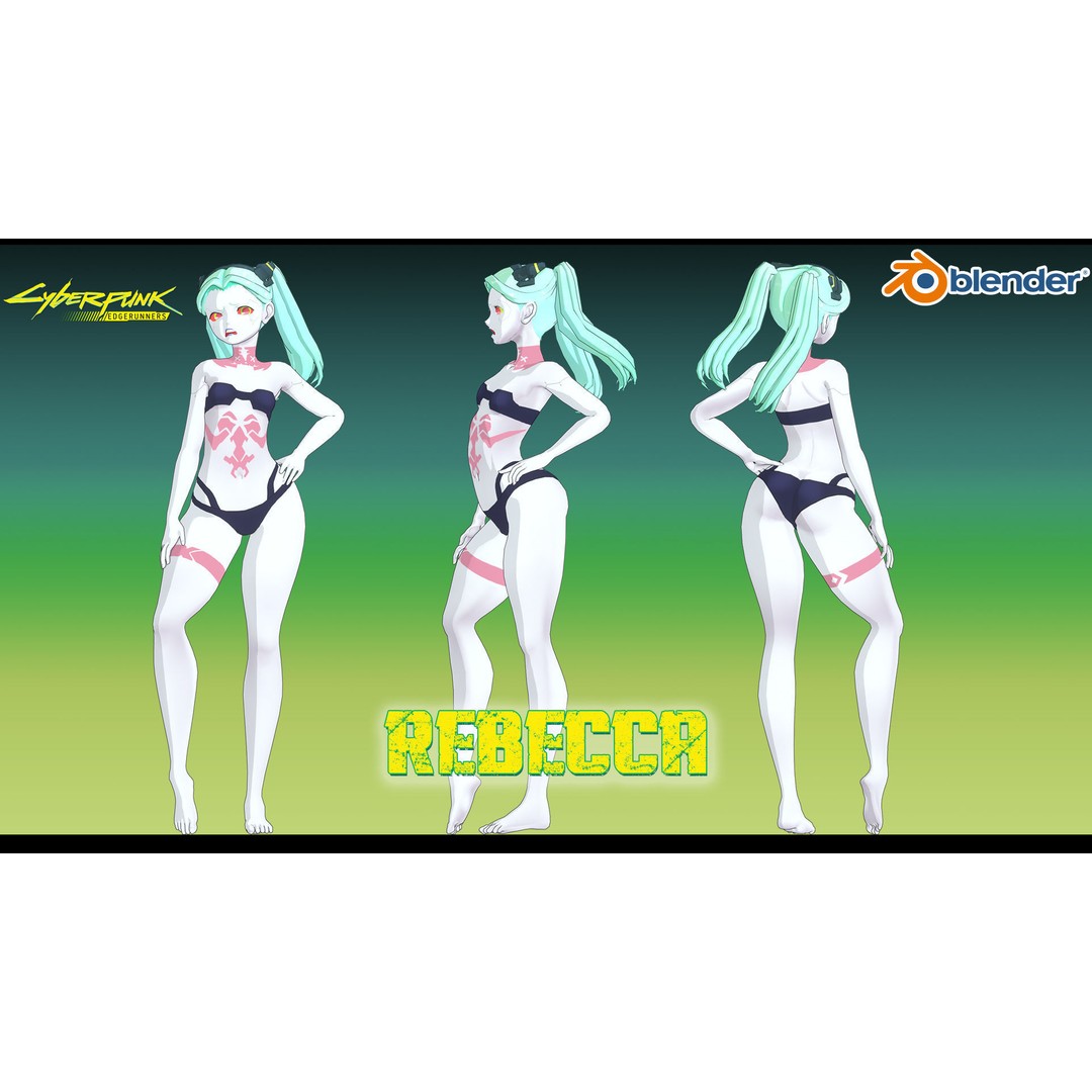 Rebecca Cyberpunk Edgerunner 3D Model – Rigged Character, Blender, FBX - View 5