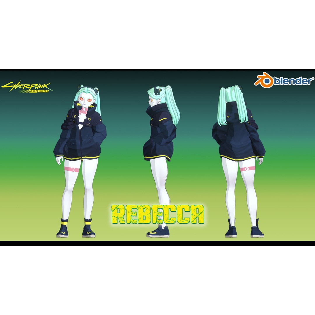 Rebecca Cyberpunk Edgerunner 3D Model – Rigged Character, Blender, FBX - View 7