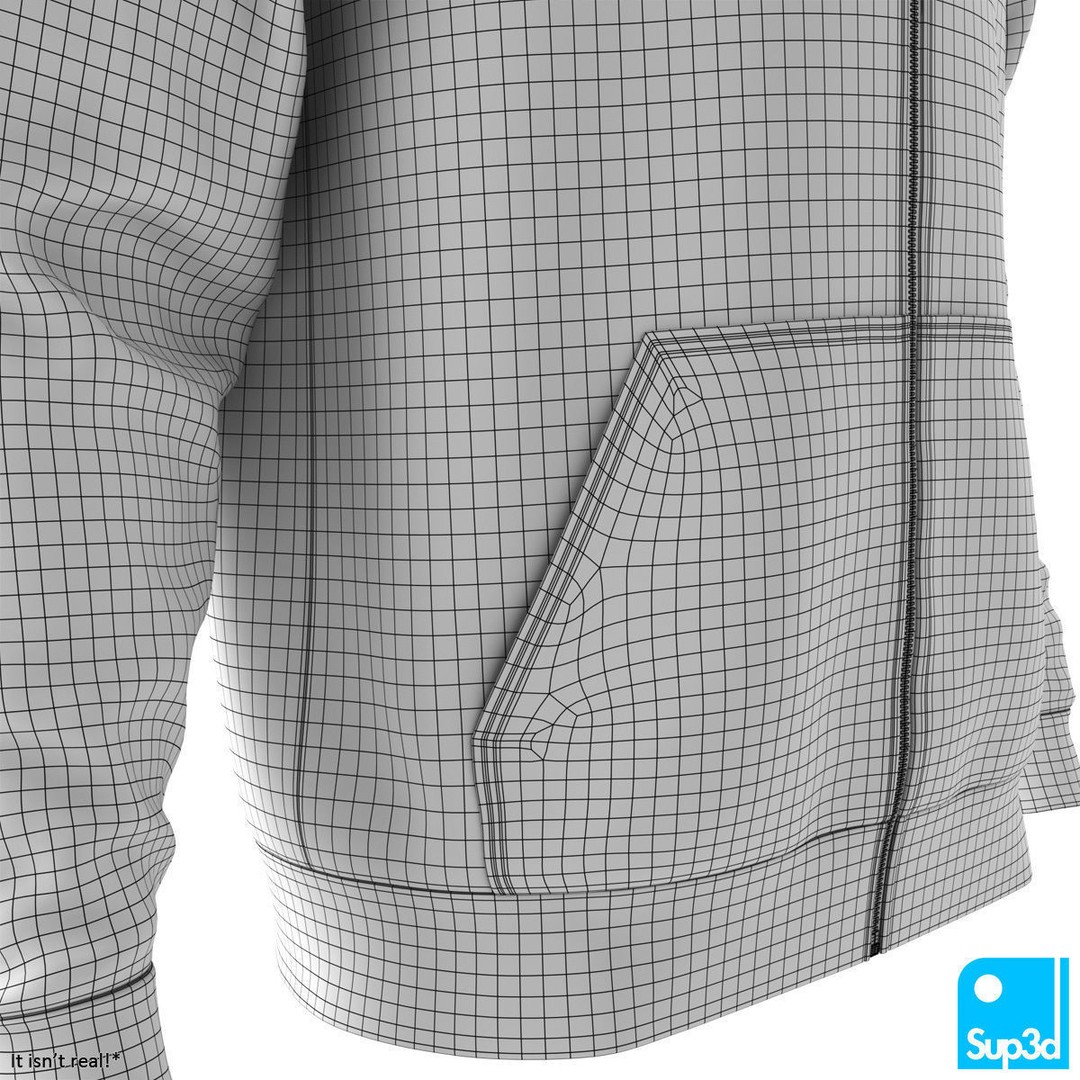 Unisex Zip-Hoodie 3D Model – High Detail Clothing Asset, FBX/OBJ