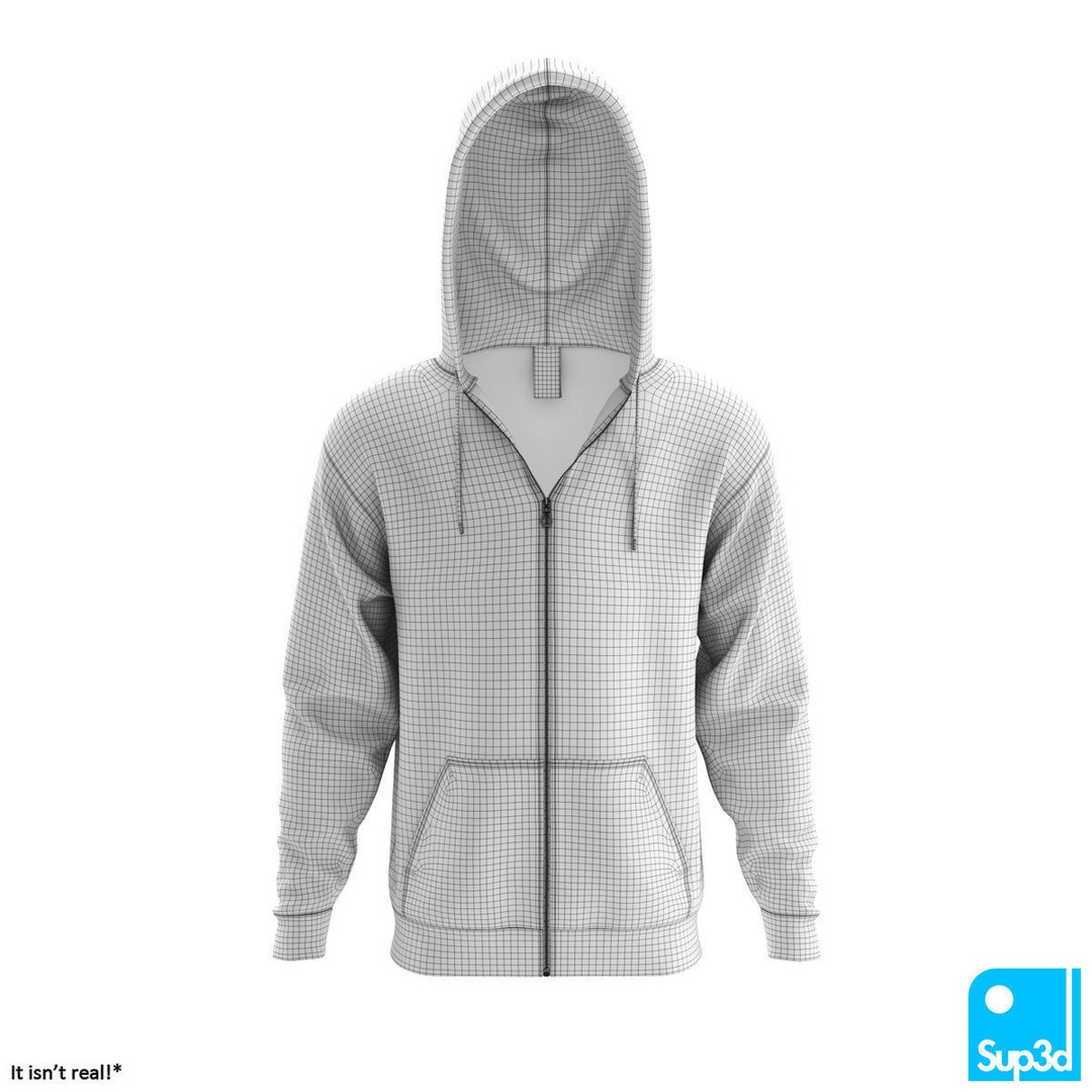 Unisex Zip-Hoodie 3D Model – High Detail Clothing Asset, FBX/OBJ - View 12