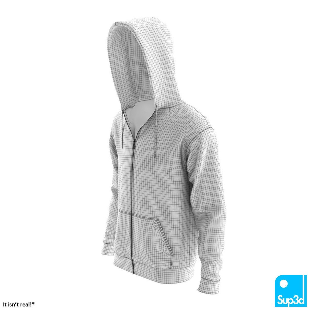 Unisex Zip-Hoodie 3D Model – High Detail Clothing Asset, FBX/OBJ - View 13
