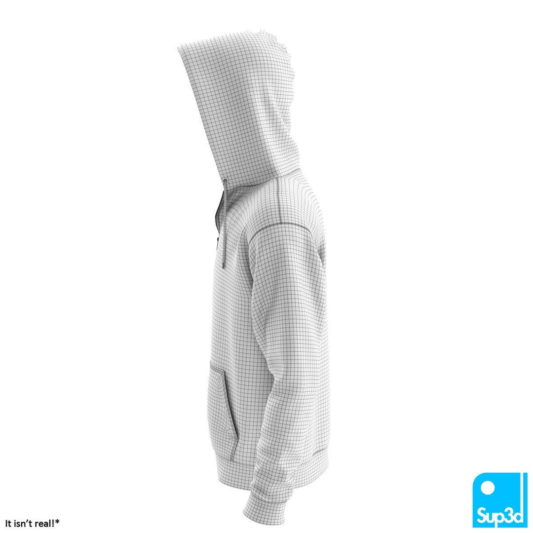 Unisex Zip-Hoodie 3D Model – High Detail Clothing Asset, FBX/OBJ - View 14