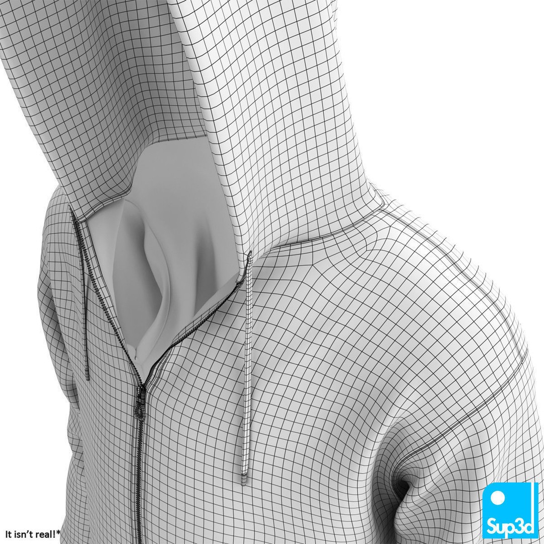 Unisex Zip-Hoodie 3D Model – High Detail Clothing Asset, FBX/OBJ - View 17