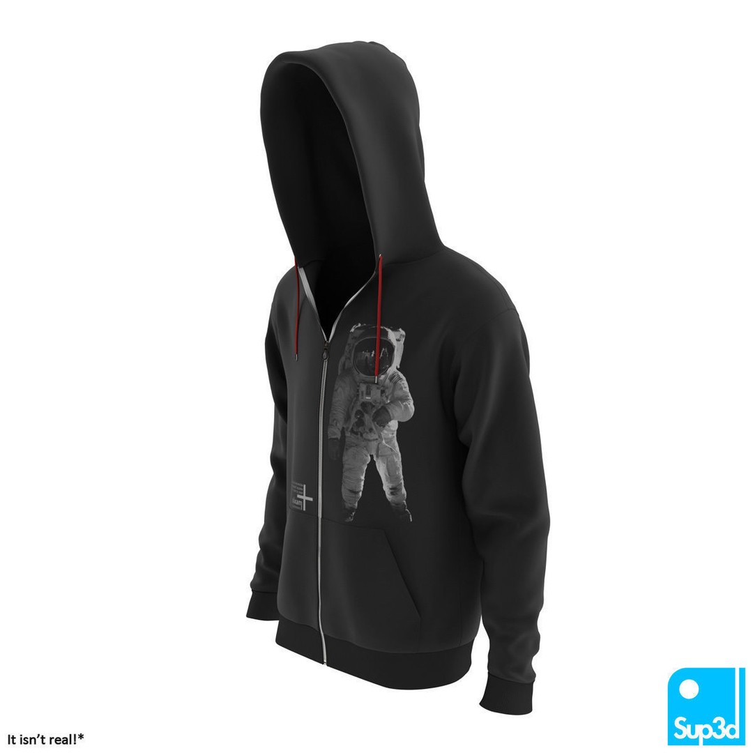 Unisex Zip-Hoodie 3D Model – High Detail Clothing Asset, FBX/OBJ - View 3