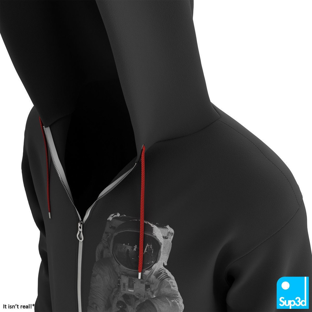 Unisex Zip-Hoodie 3D Model – High Detail Clothing Asset, FBX/OBJ - View 7