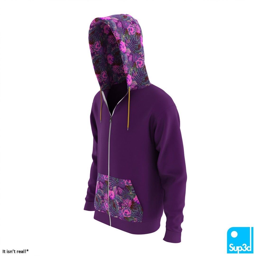 Unisex Zip-Hoodie 3D Model – High Detail Clothing Asset, FBX/OBJ - View 9
