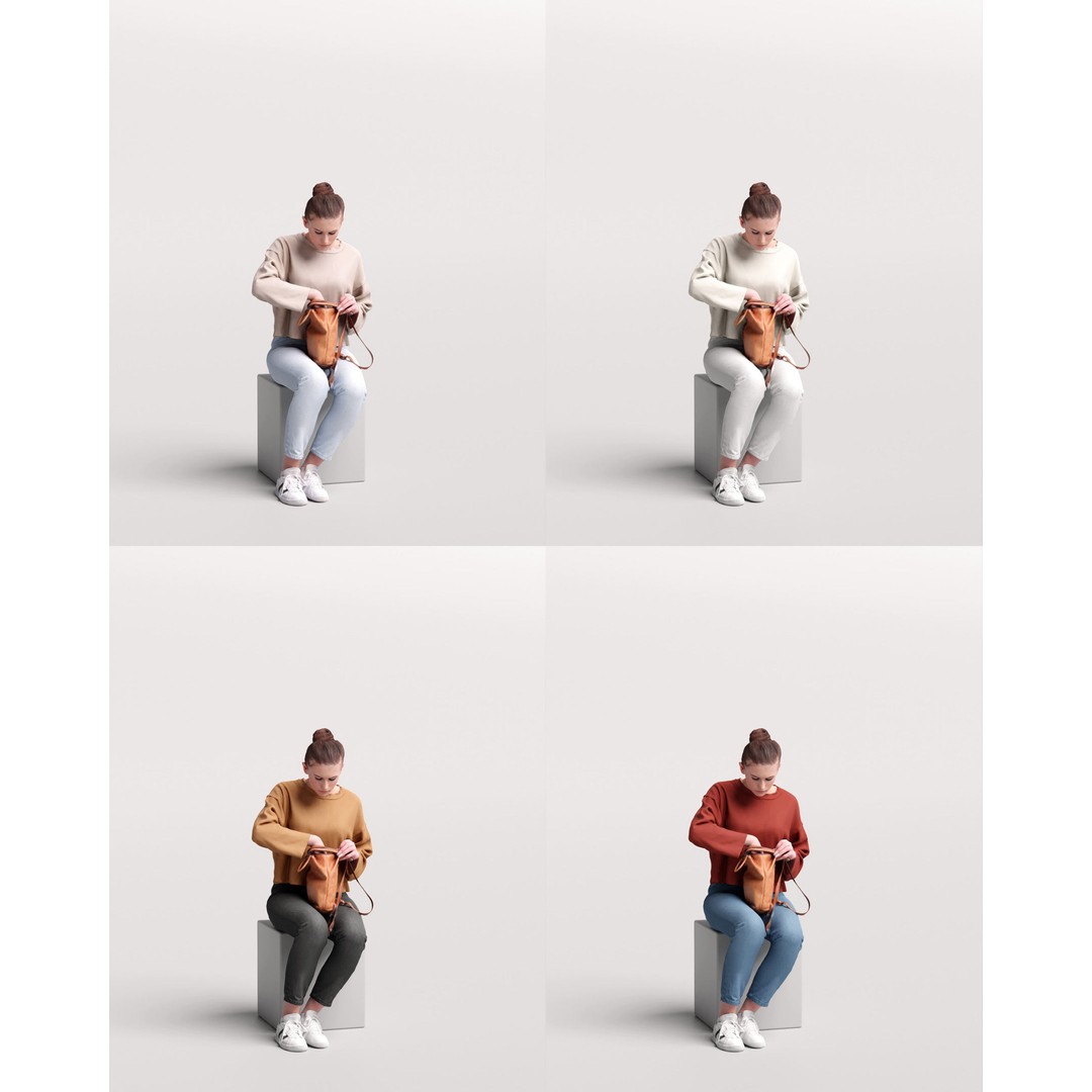 Young Girl 3D Model – Realistic Female Character with Backpack, FBX