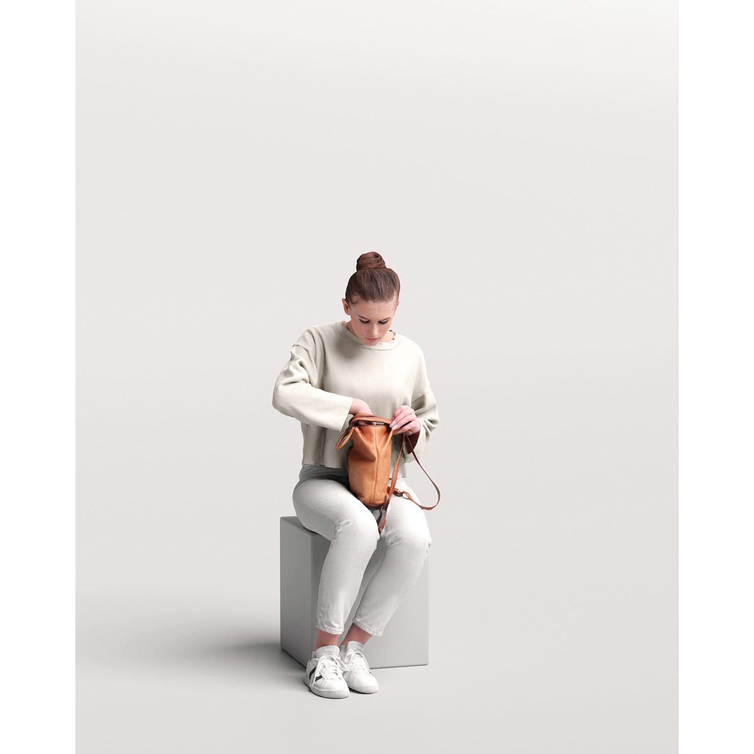 Young Girl 3D Model – Realistic Female Character with Backpack, FBX - View 11