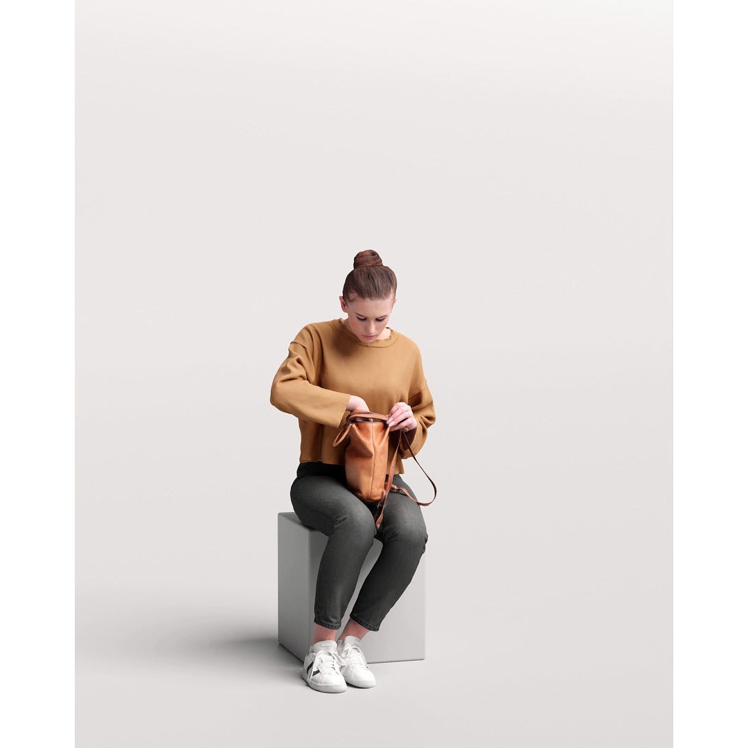 Young Girl 3D Model – Realistic Female Character with Backpack, FBX - View 12