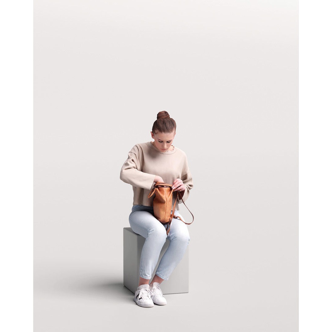 Young Girl 3D Model – Realistic Female Character with Backpack, FBX - View 3