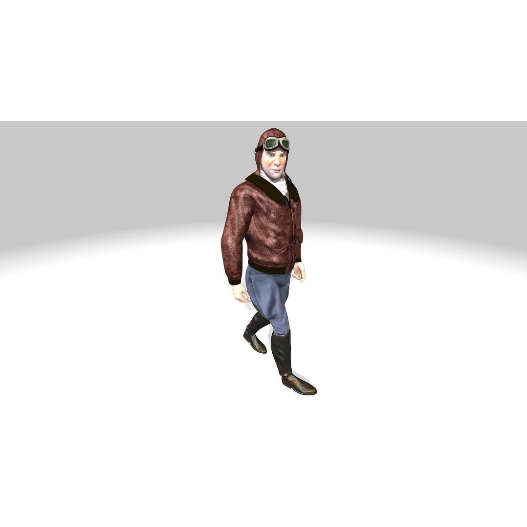 Flyboy Barnstorm Pilot 3D Model – Low Poly Animated Rigged Character - View 14