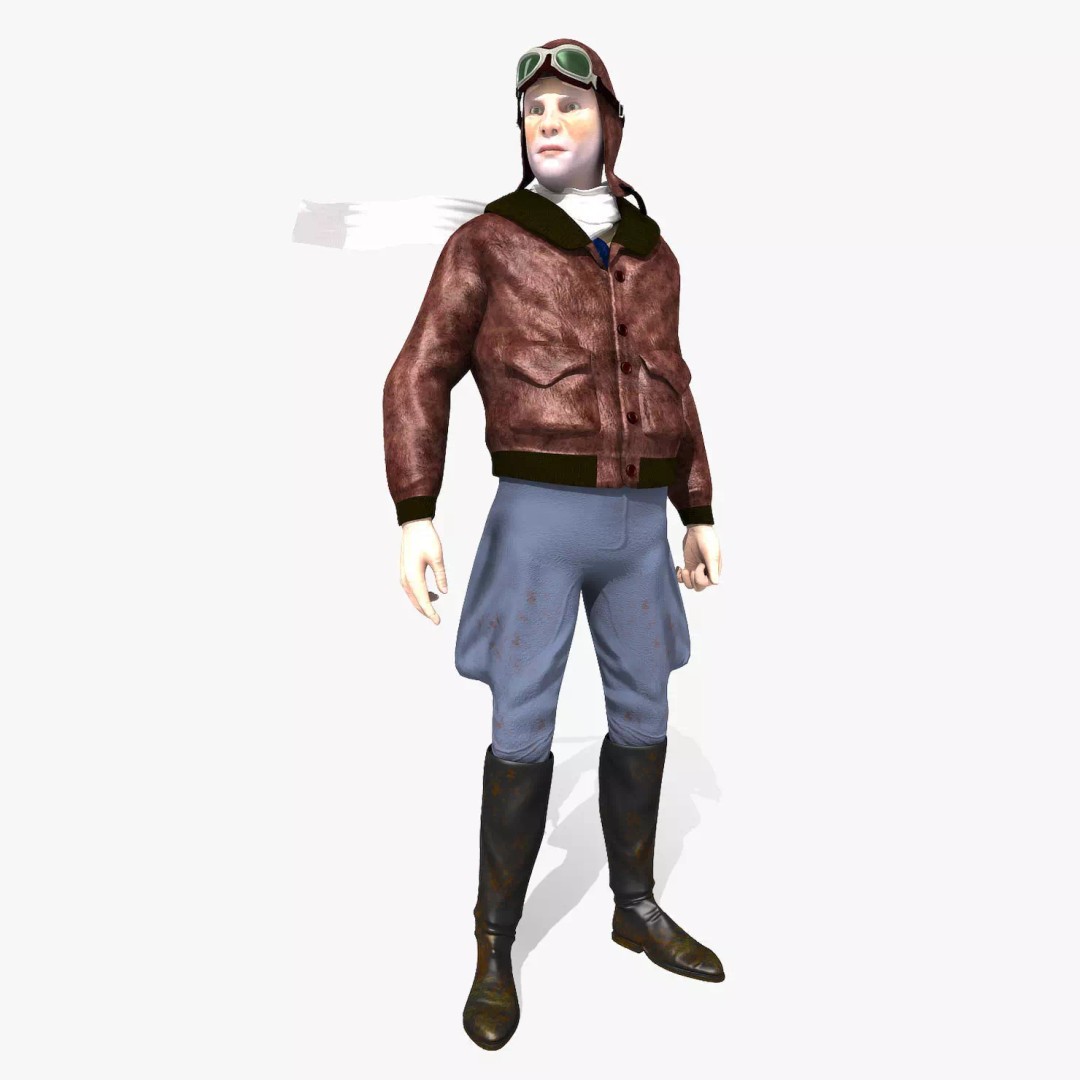 Flyboy Barnstorm Pilot 3D Model – Low Poly Animated Rigged Character - View 2