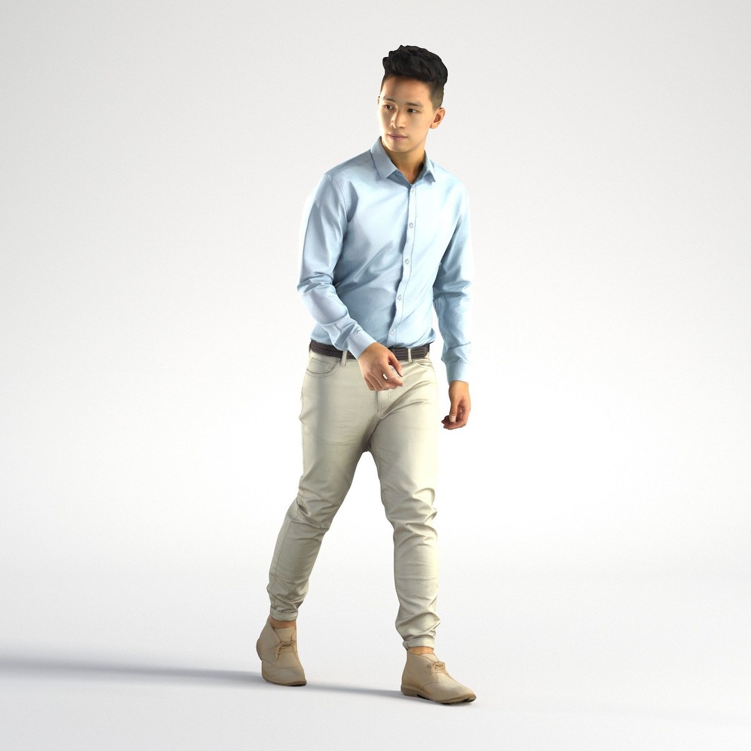 Asian Business Man 3D Model – Low Poly Realistic Character, FBX - View 3