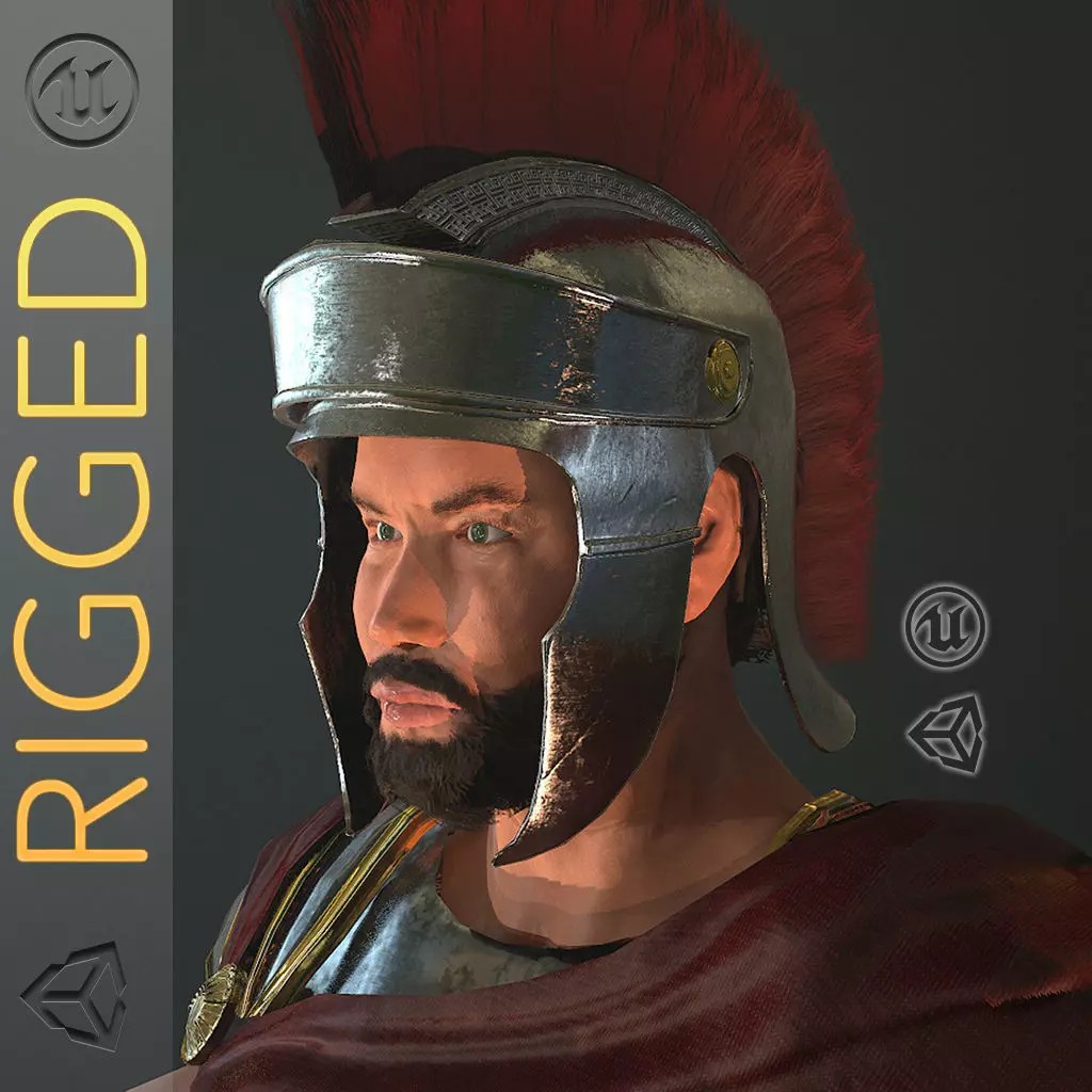 Roman Soldier 3D Model – Low Poly Rigged Character with PBR Textures - View 2