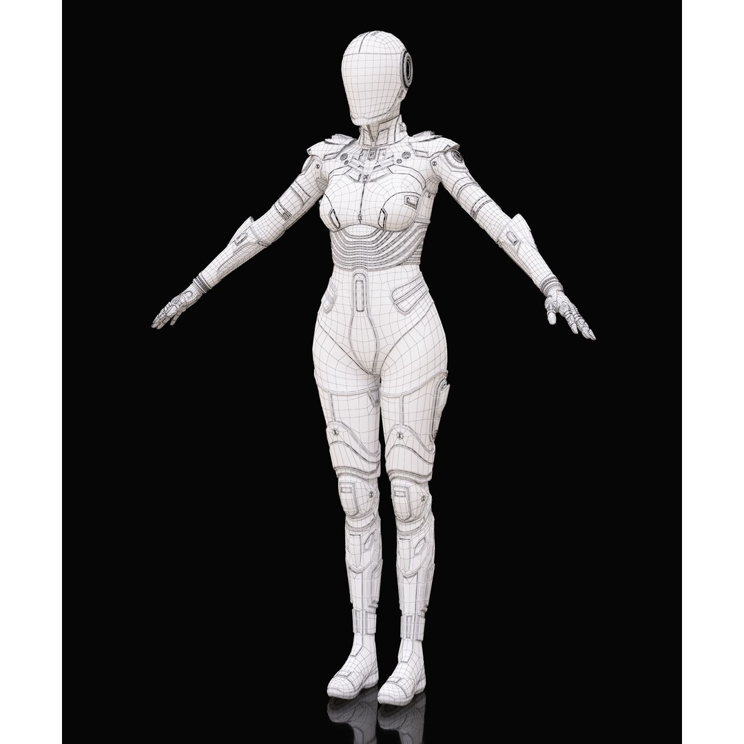 Female Cyborg 3D Model – High Poly Game-Ready Character, FBX - View 12