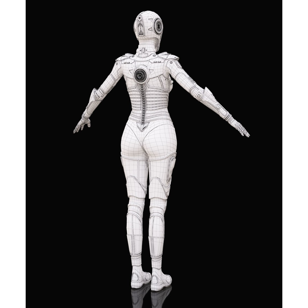 Female Cyborg 3D Model – High Poly Game-Ready Character, FBX - View 13