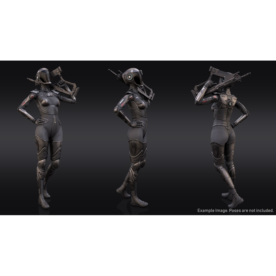Female Cyborg 3D Model – High Poly Game-Ready Character, FBX - View 3