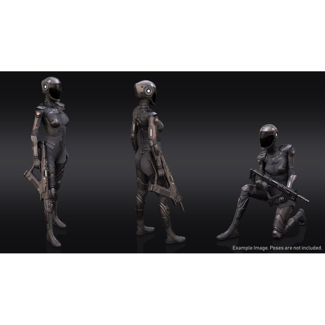 Female Cyborg 3D Model – High Poly Game-Ready Character, FBX - View 4