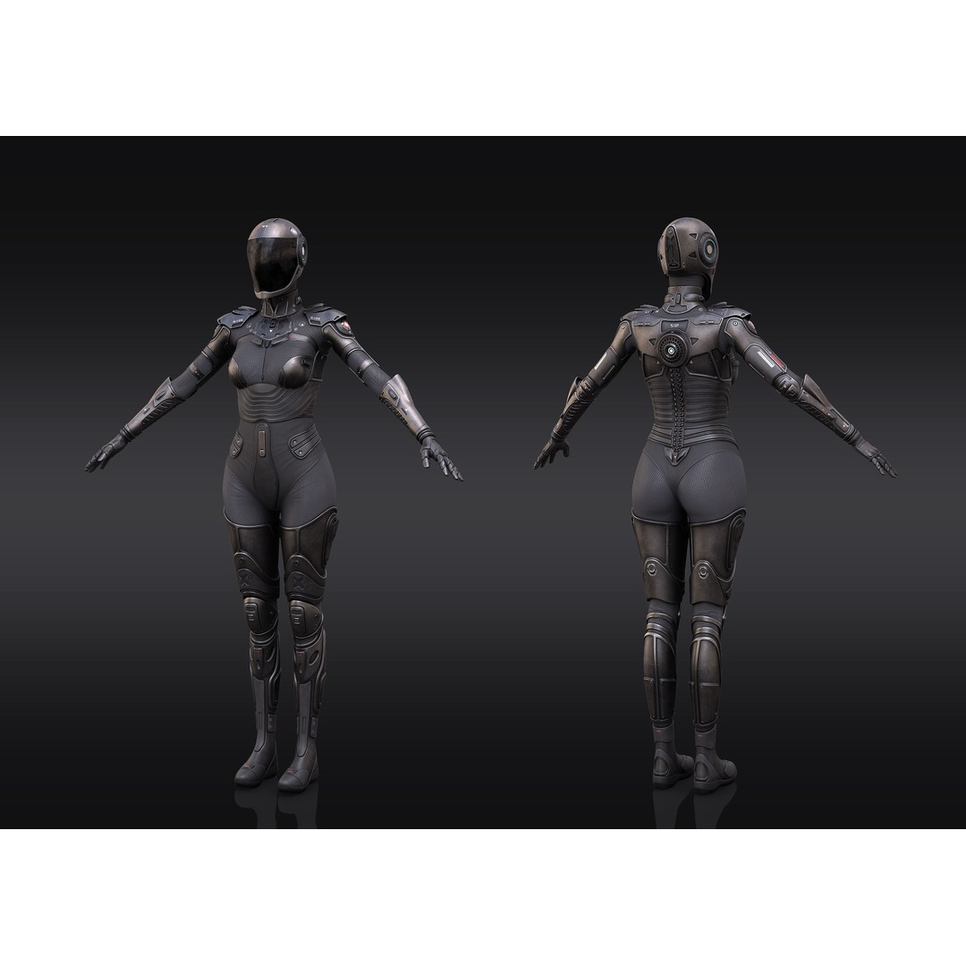 Female Cyborg 3D Model – High Poly Game-Ready Character, FBX - View 6