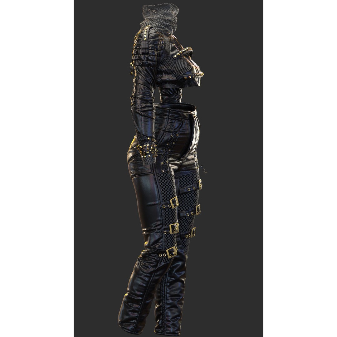 Leather Suits Set 3D Model – Stylish Female Clothing, FBX & OBJ Formats - View 10