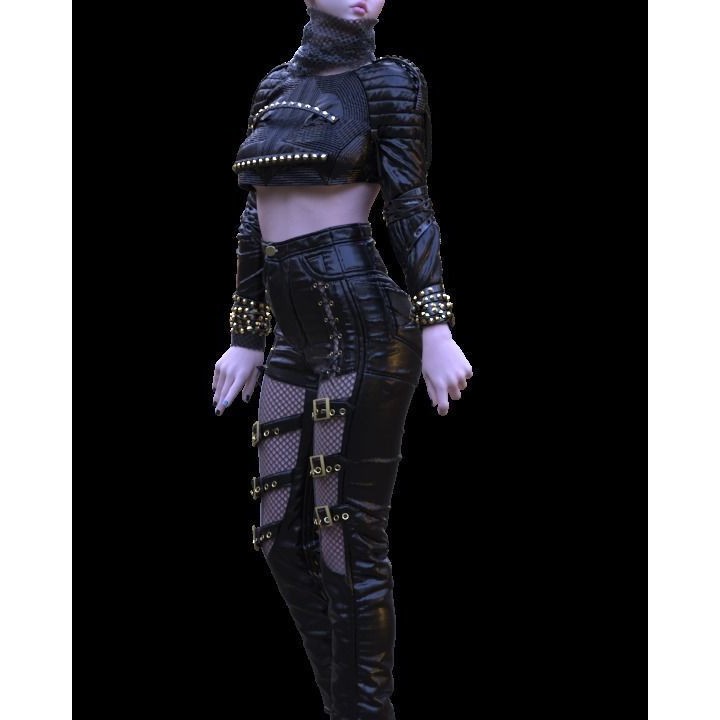 Leather Suits Set 3D Model – Stylish Female Clothing, FBX & OBJ Formats - View 16
