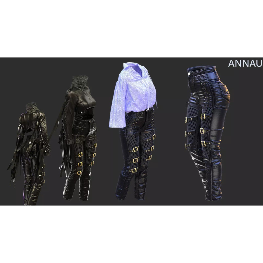 Leather Suits Set 3D Model – Stylish Female Clothing, FBX & OBJ Formats - View 2