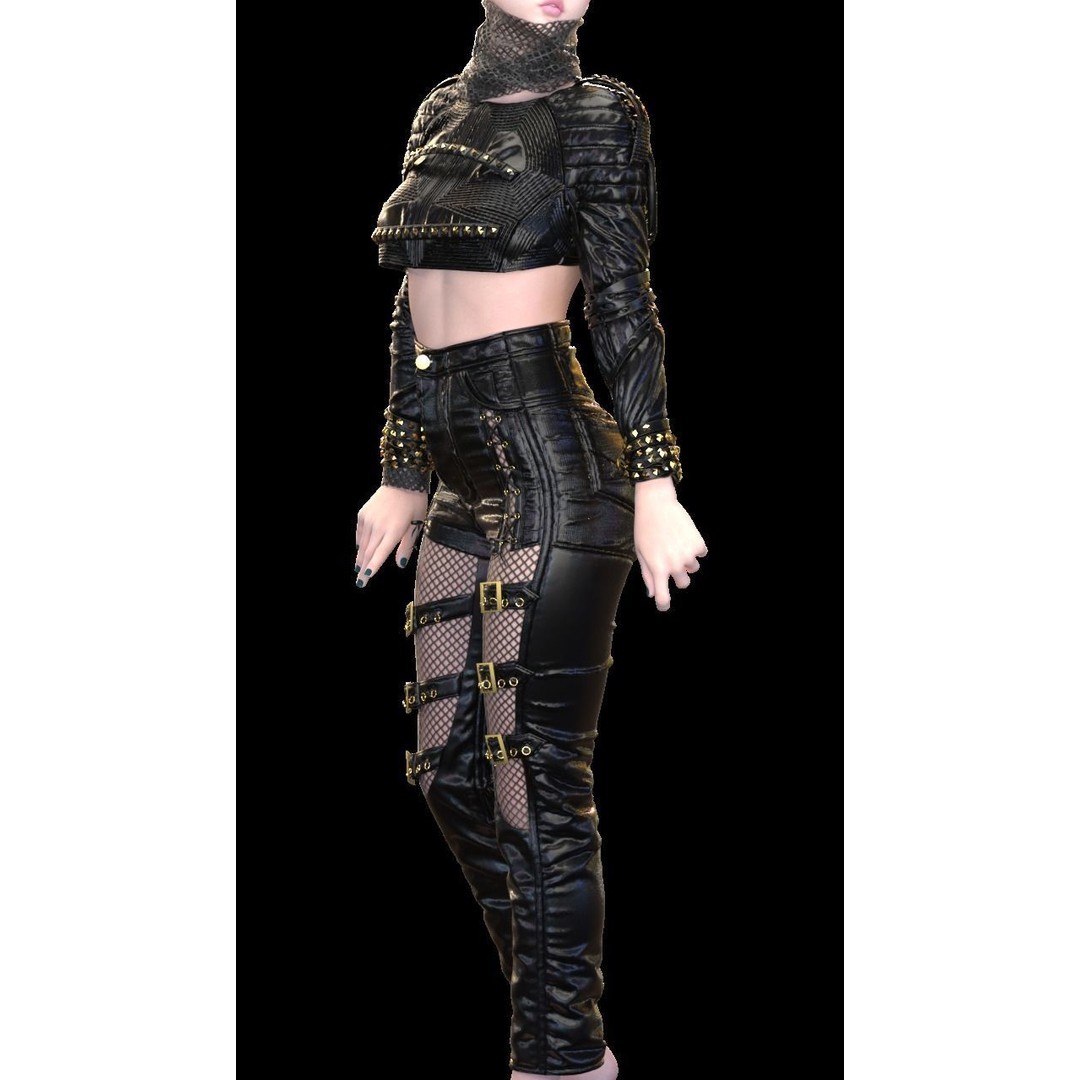 Leather Suits Set 3D Model – Stylish Female Clothing, FBX & OBJ Formats - View 22