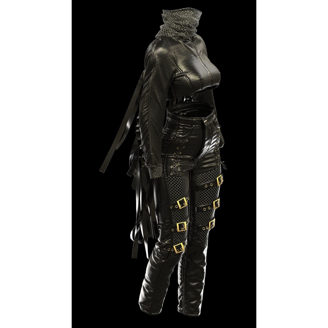 Leather Suits Set 3D Model – Stylish Female Clothing, FBX & OBJ Formats - View 23