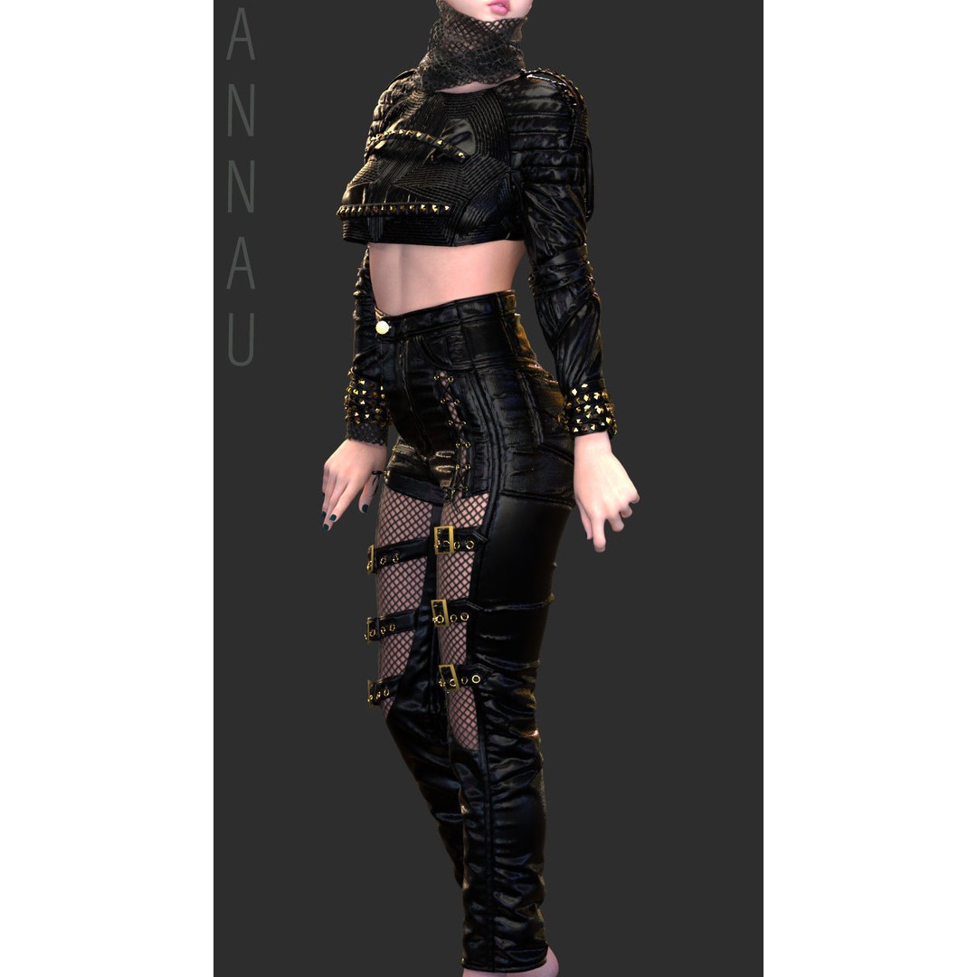 Leather Suits Set 3D Model – Stylish Female Clothing, FBX & OBJ Formats - View 4