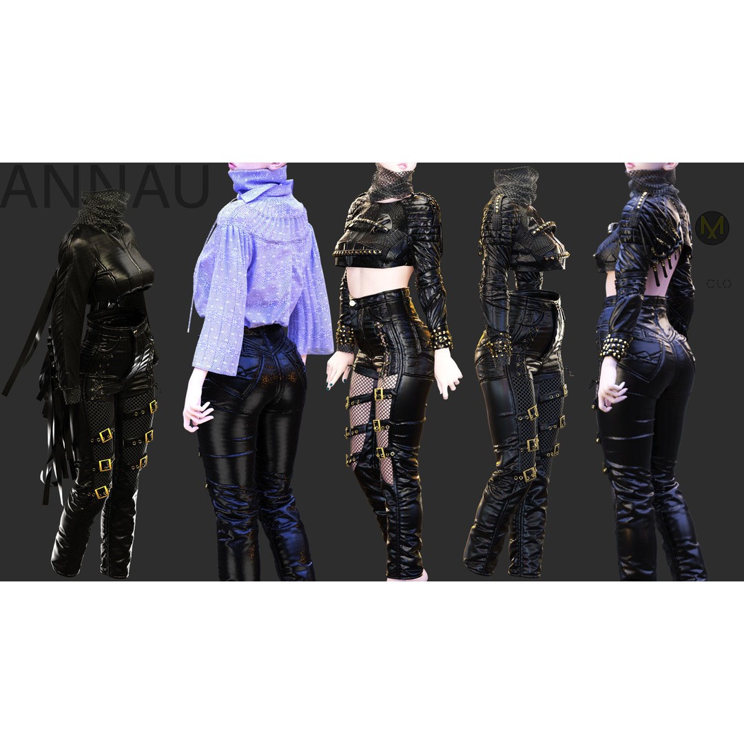 Leather Suits Set 3D Model – Stylish Female Clothing, FBX & OBJ Formats - View 5