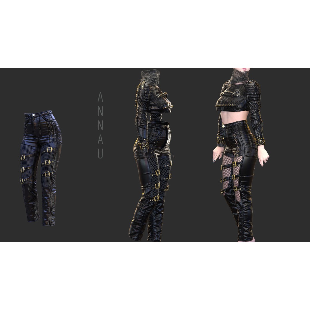 Leather Suits Set 3D Model – Stylish Female Clothing, FBX & OBJ Formats - View 6